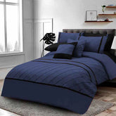 3 Pcs Pinch Pleated Duvet Set - Navy Blue